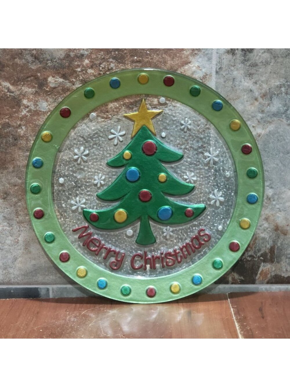 Vintage Merry Christmas Serving Candy Plate Clear Embossed Hand Painted